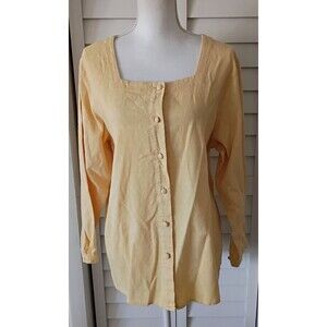 Lands' End yellow cotton vintage button down long sleeve women's top 12